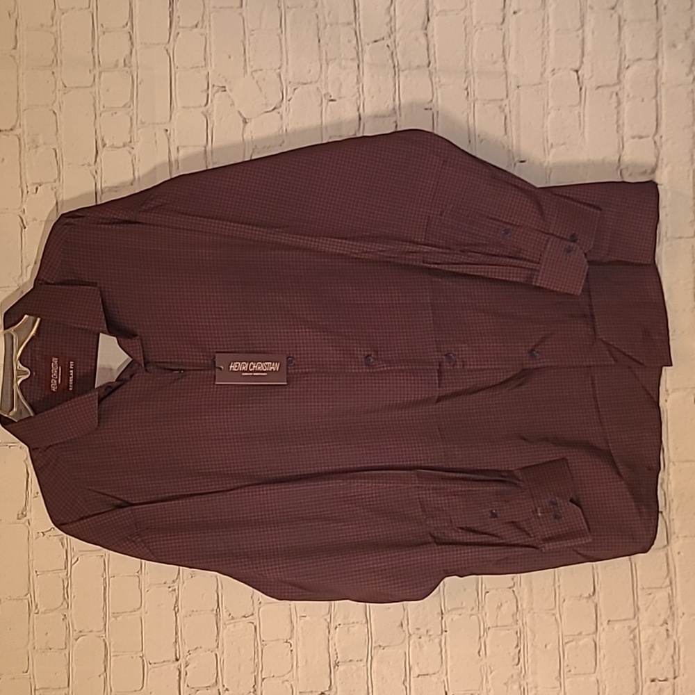 NEW Navy Red 2XL Henri Christian Long Sleeve  Shirt Gingham Button Front